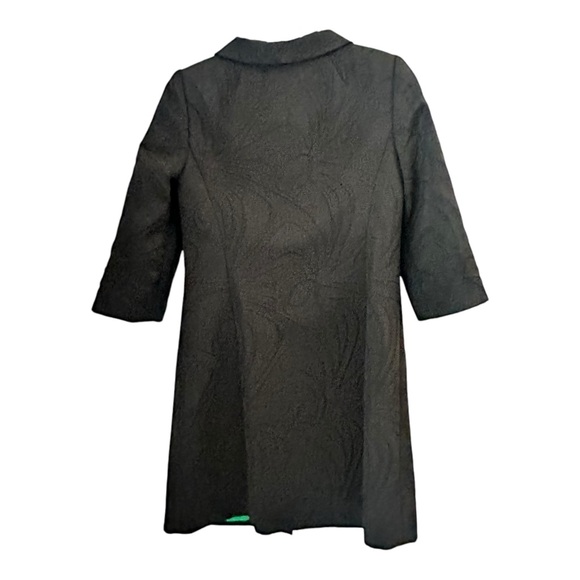 Milly Vintage Textured Black Jacquard Coat Green Lining 3/4 Sleeve Luxury Size 4 - Picture 8 of 15